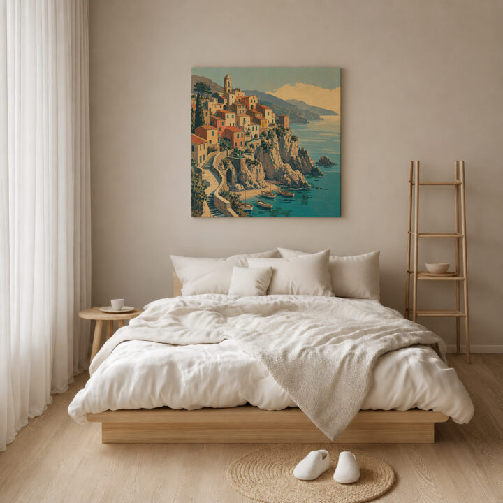 Leinwandbild Mediterrane Treppen und Häuser