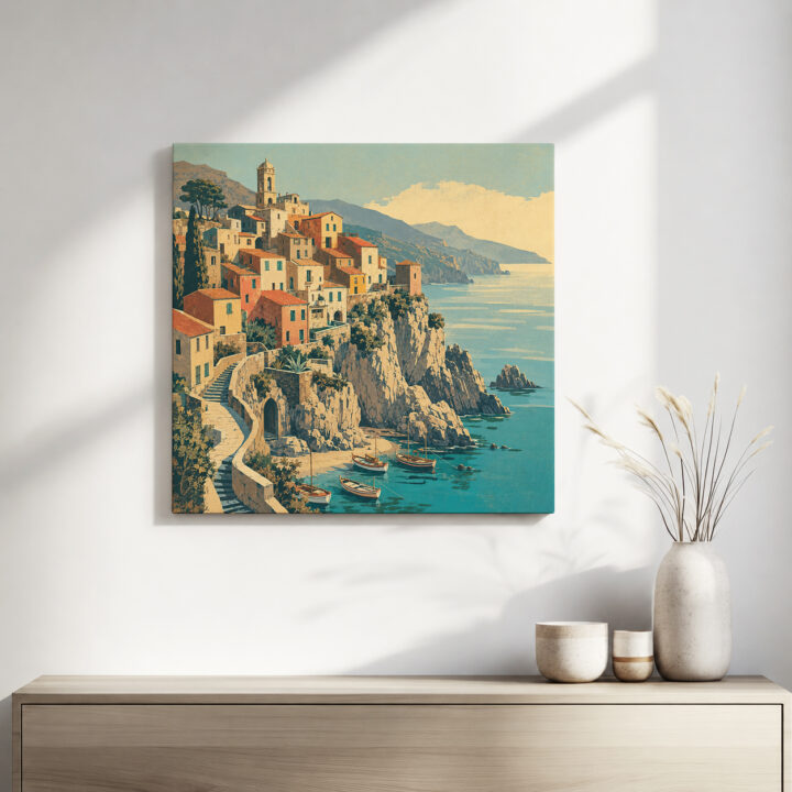 Leinwandbild Mediterrane Treppen und Häuser