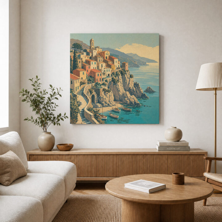 Leinwandbild Mediterrane Treppen und Häuser