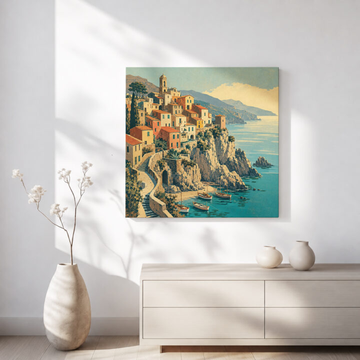 Leinwandbild Mediterrane Treppen und Häuser
