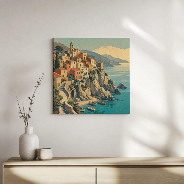Leinwandbild Mediterrane Treppen und Häuser