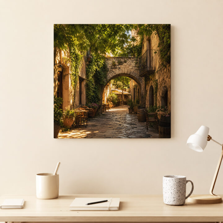 Leinwandbild Altstadtgasse im Abendlicht