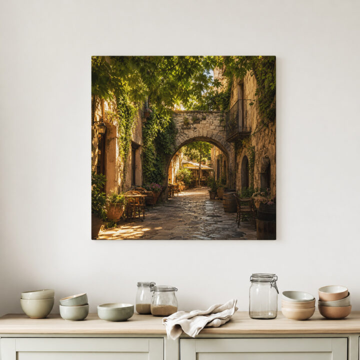 Leinwandbild Altstadtgasse im Abendlicht