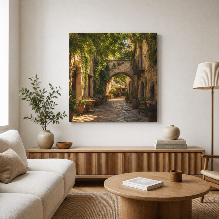 Leinwandbild Altstadtgasse im Abendlicht