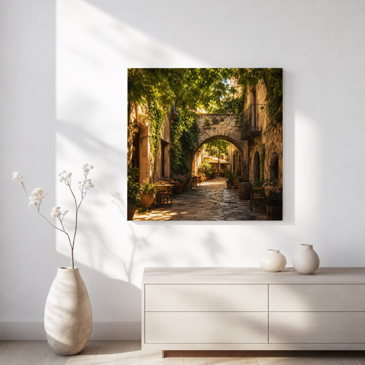 Leinwandbild Altstadtgasse im Abendlicht