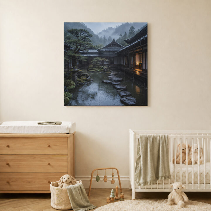 Leinwandbild Japanischer Innenhof nach Regen