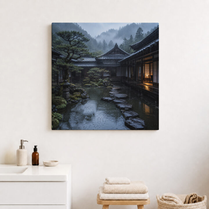 Leinwandbild Japanischer Innenhof nach Regen