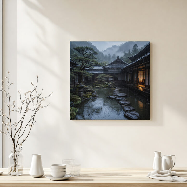 Leinwandbild Japanischer Innenhof nach Regen