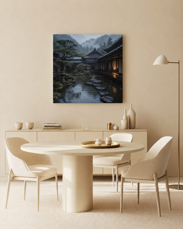 Leinwandbild Japanischer Innenhof nach Regen