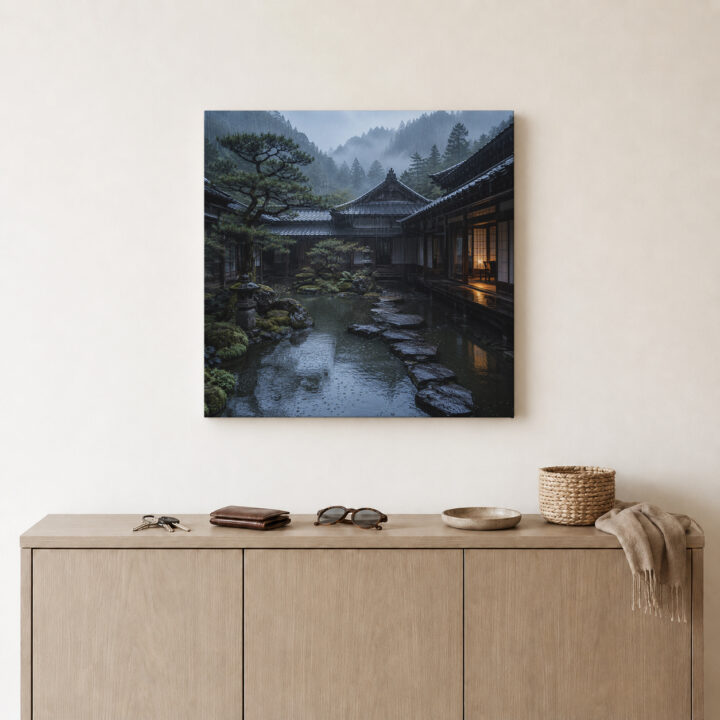 Leinwandbild Japanischer Innenhof nach Regen