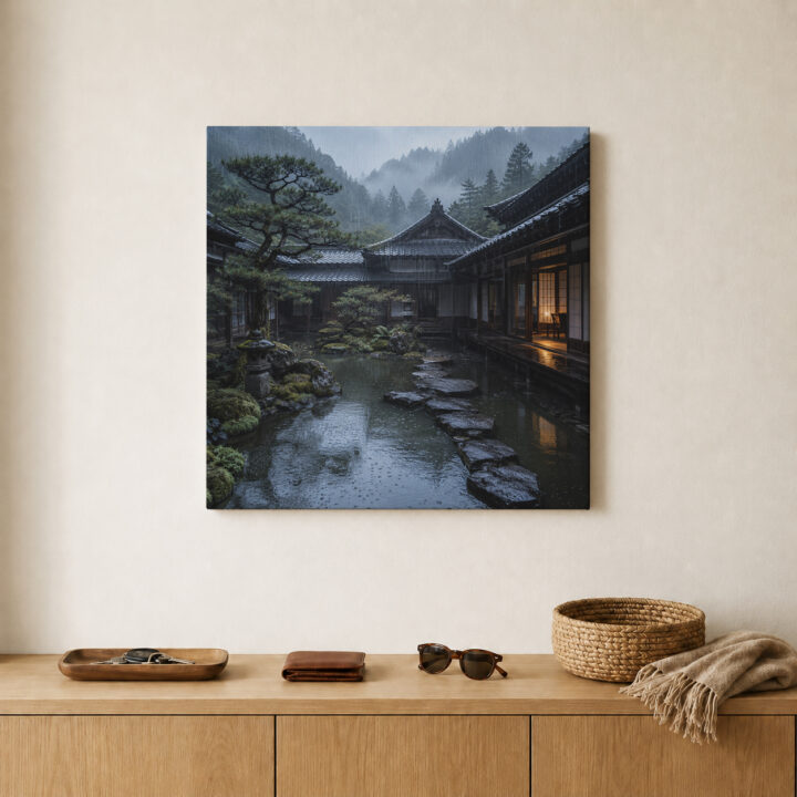 Leinwandbild Japanischer Innenhof nach Regen