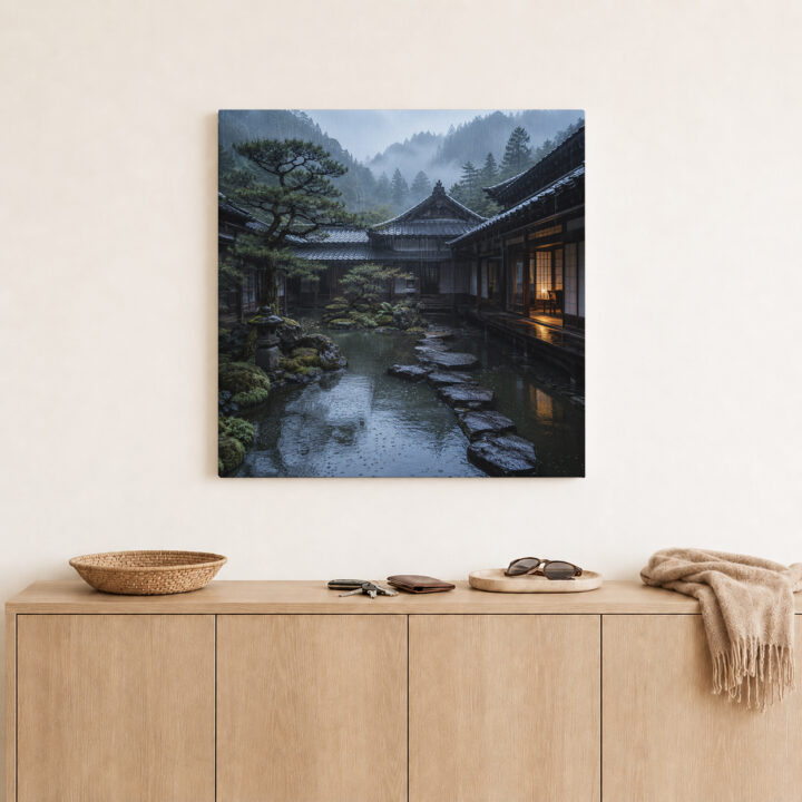 Leinwandbild Japanischer Innenhof nach Regen