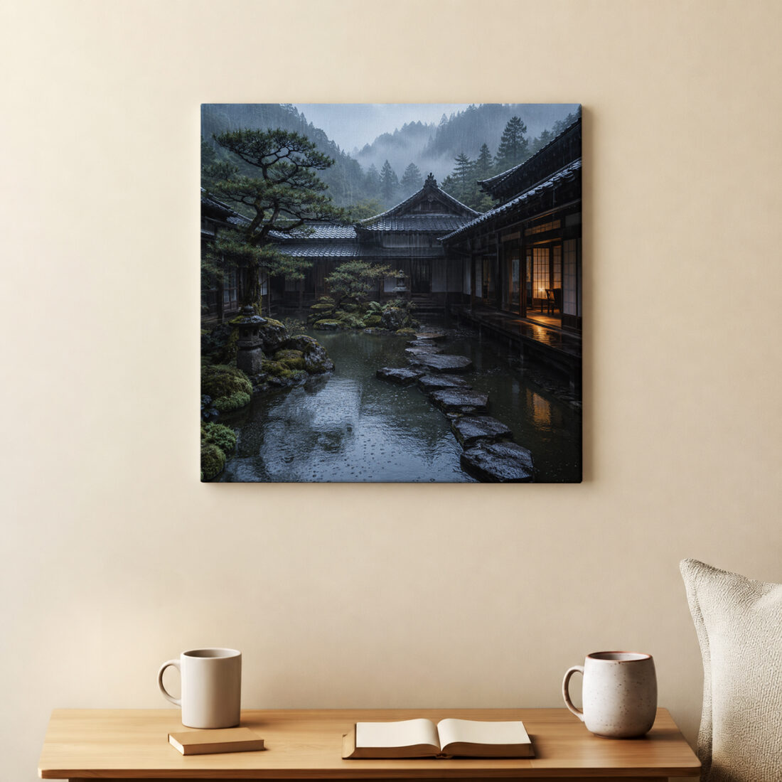 Leinwandbild Japanischer Innenhof nach Regen