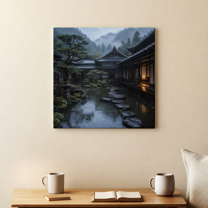 Leinwandbild Japanischer Innenhof nach Regen