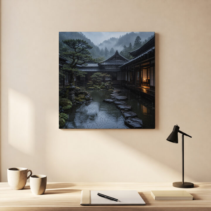 Leinwandbild Japanischer Innenhof nach Regen