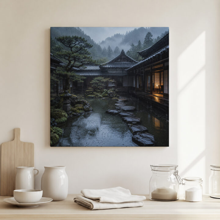 Leinwandbild Japanischer Innenhof nach Regen