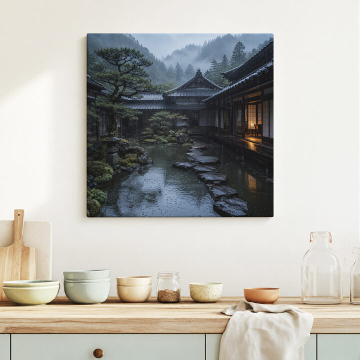 Leinwandbild Japanischer Innenhof nach Regen
