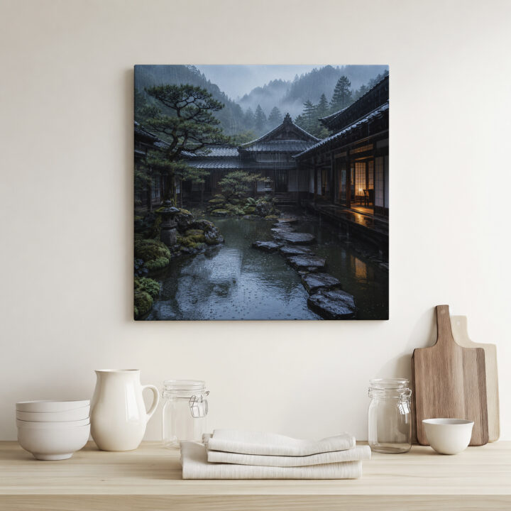 Leinwandbild Japanischer Innenhof nach Regen