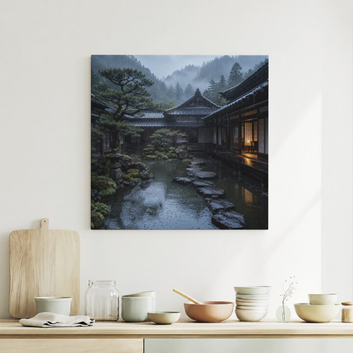 Leinwandbild Japanischer Innenhof nach Regen