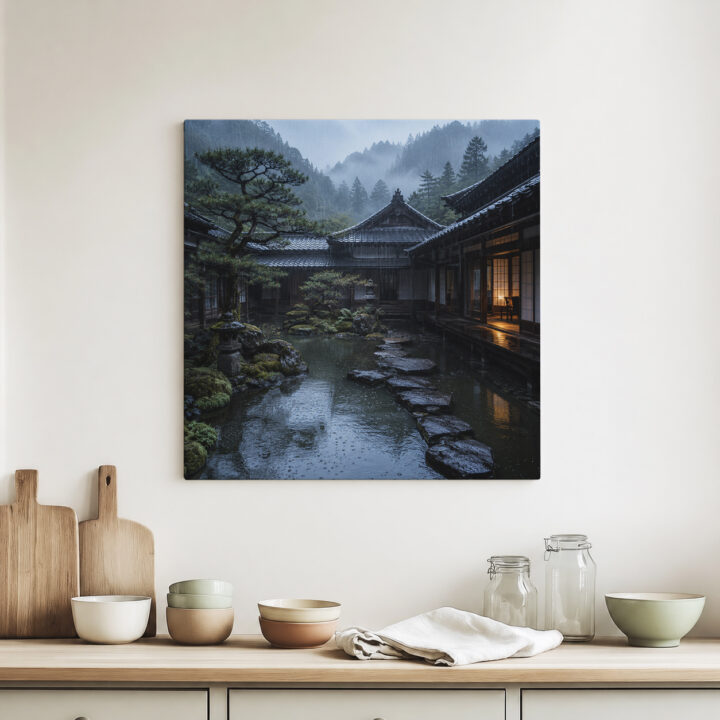 Leinwandbild Japanischer Innenhof nach Regen