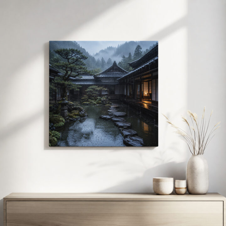 Leinwandbild Japanischer Innenhof nach Regen