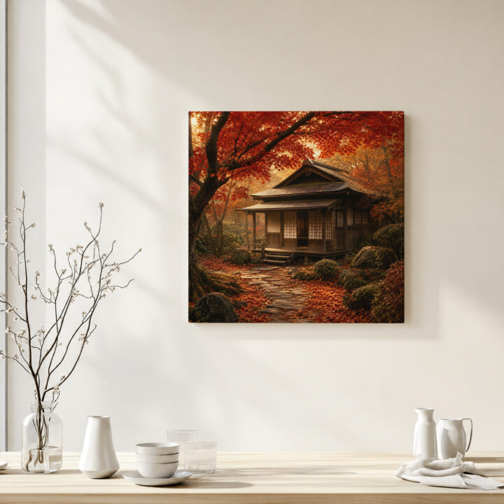 Leinwandbild Japanisches Teehaus im Herbst