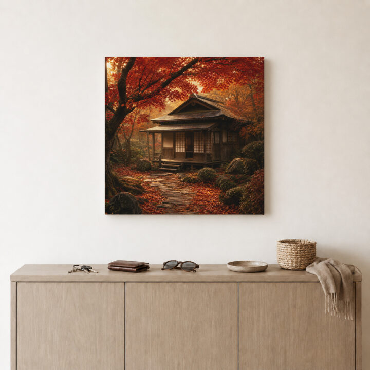 Leinwandbild Japanisches Teehaus im Herbst