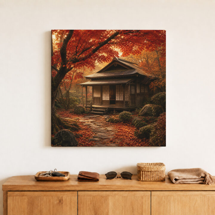 Leinwandbild Japanisches Teehaus im Herbst