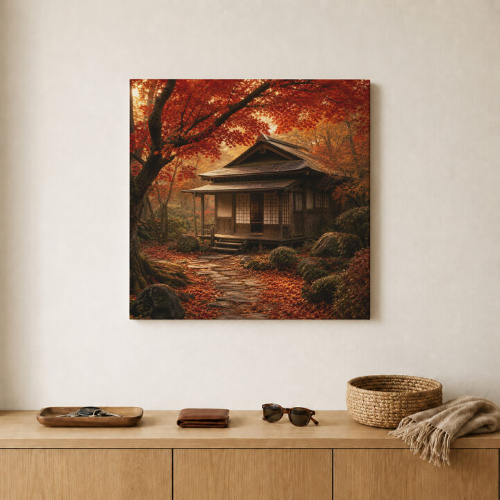 Leinwandbild Japanisches Teehaus im Herbst