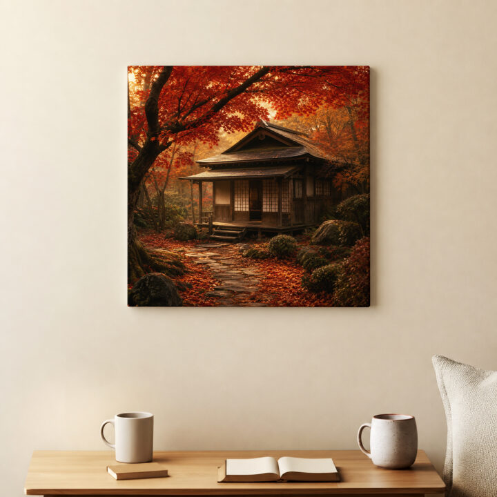 Leinwandbild Japanisches Teehaus im Herbst