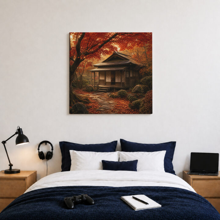 Leinwandbild Japanisches Teehaus im Herbst