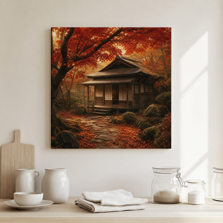 Leinwandbild Japanisches Teehaus im Herbst