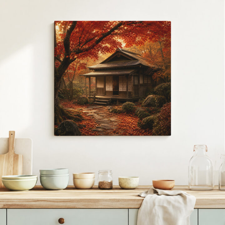 Leinwandbild Japanisches Teehaus im Herbst