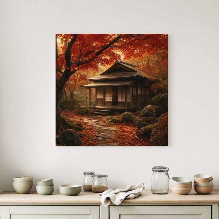 Leinwandbild Japanisches Teehaus im Herbst