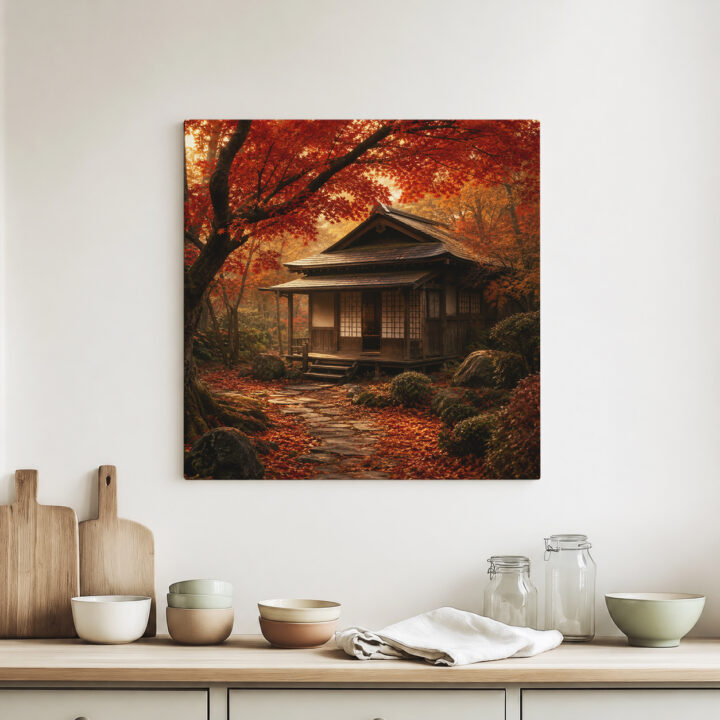Leinwandbild Japanisches Teehaus im Herbst