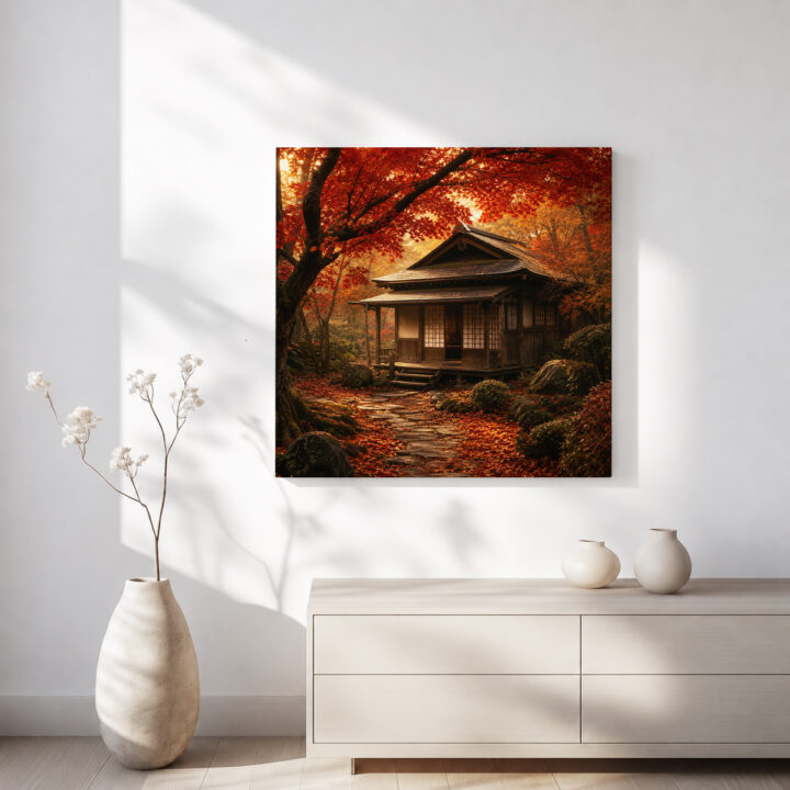 Leinwandbild Japanisches Teehaus im Herbst