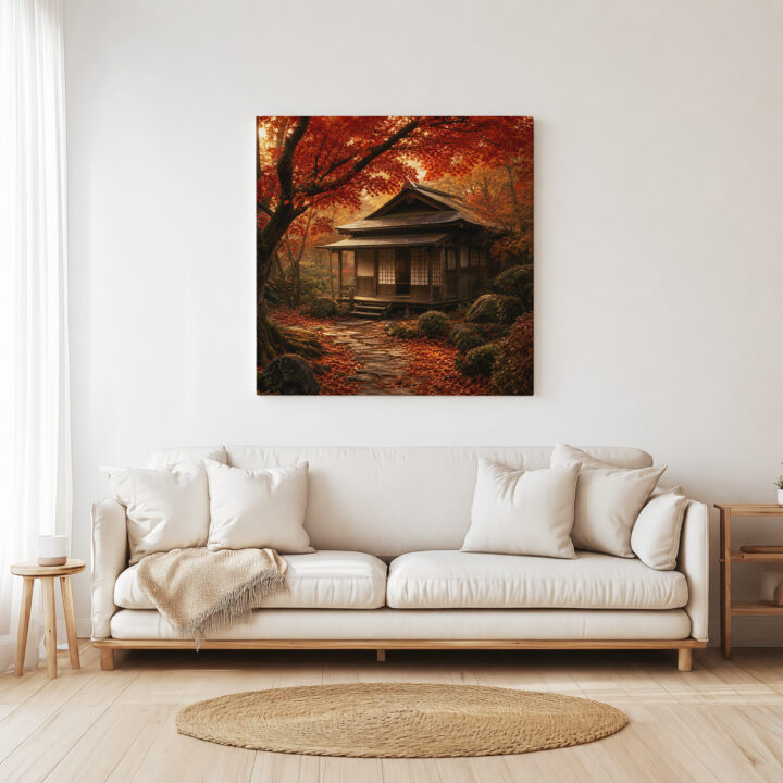 Leinwandbild Japanisches Teehaus im Herbst
