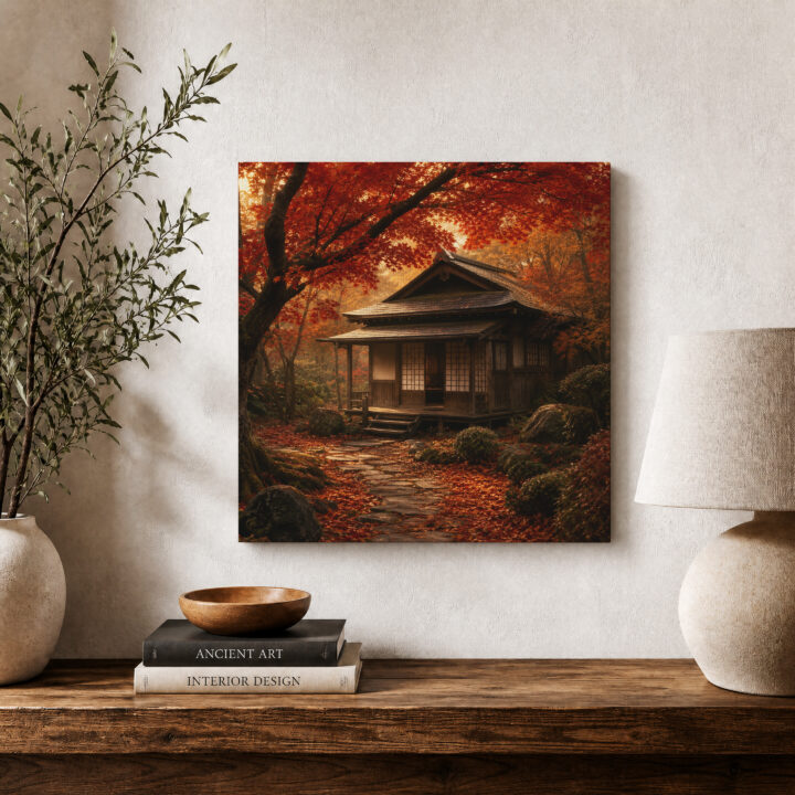 Leinwandbild Japanisches Teehaus im Herbst