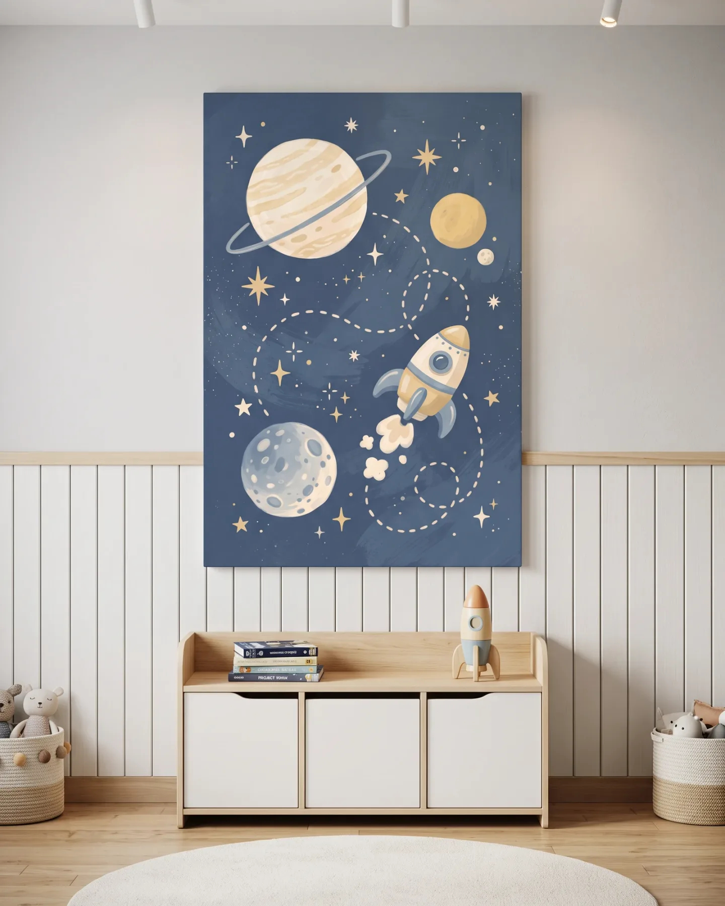 Canvas print – Rocket Launch beneath a Ringed Planet