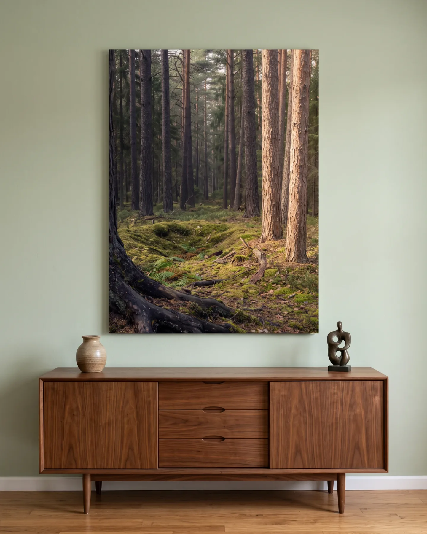 Leinwandbild – Lichter im stillen Wald