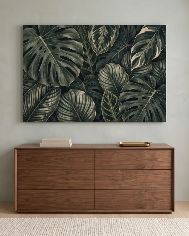 Leinwandbild – Monstera und helle Blattstreifen