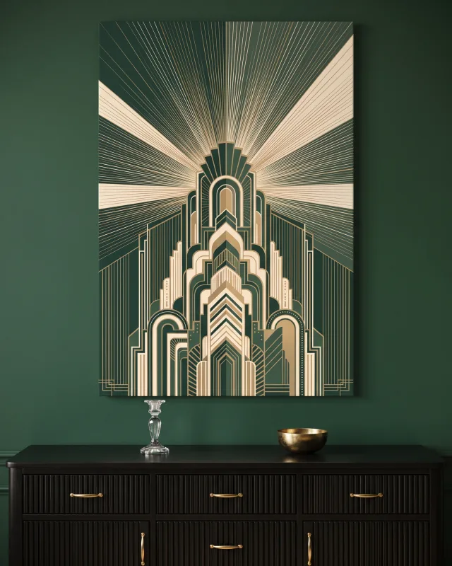 Leinwandbild – Art-déco-Architektur mit Strahlenmotiv