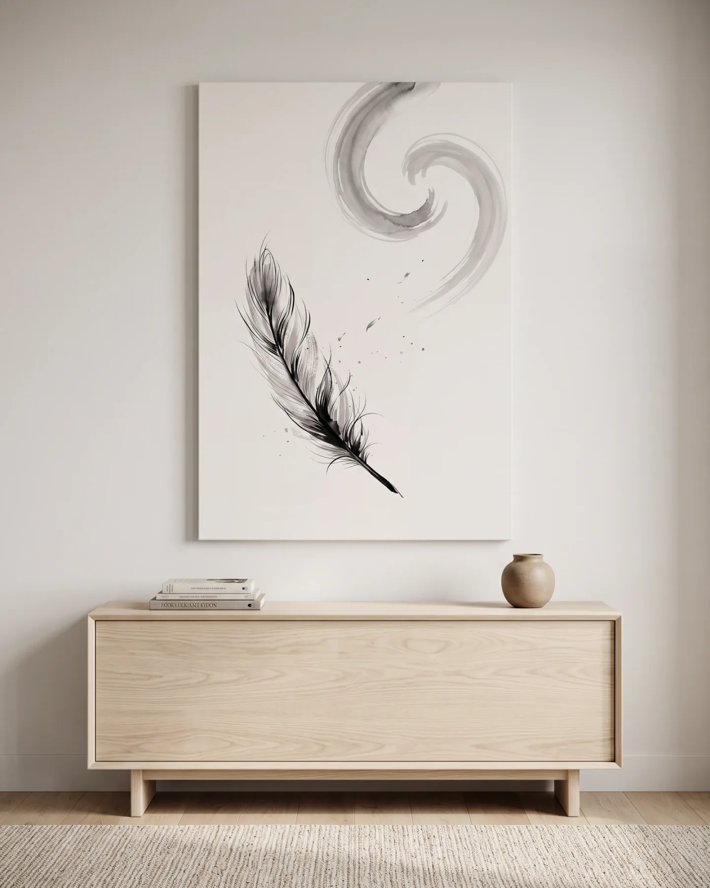 Canvas print – Feather with a Sweeping Brushstroke