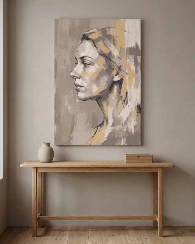 Canvas print – Abstract Woman’s Portrait in Beige and Ochre