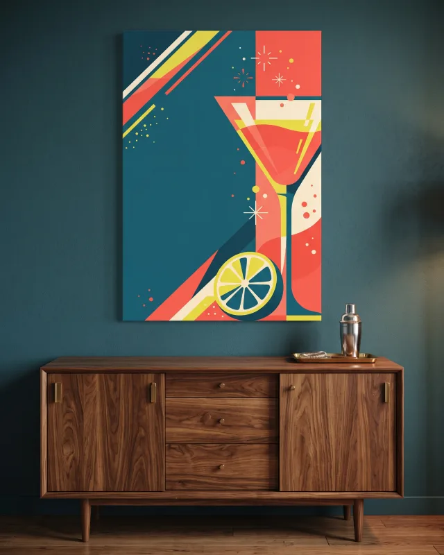Leinwandbild – Zitruscocktail in geometrischer Grafik