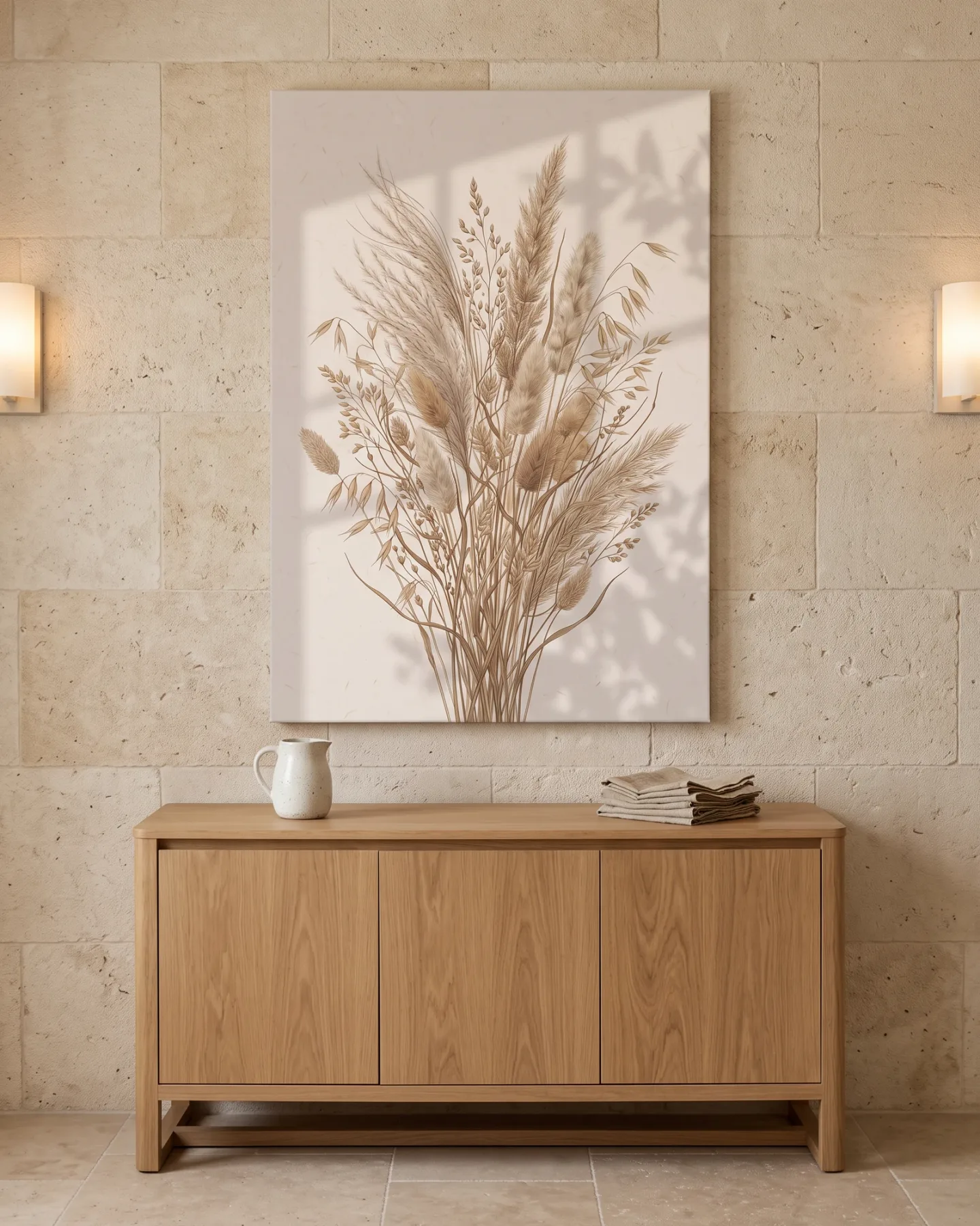 Canvas print – Sepia Grasses with Diagonal Light Patterns