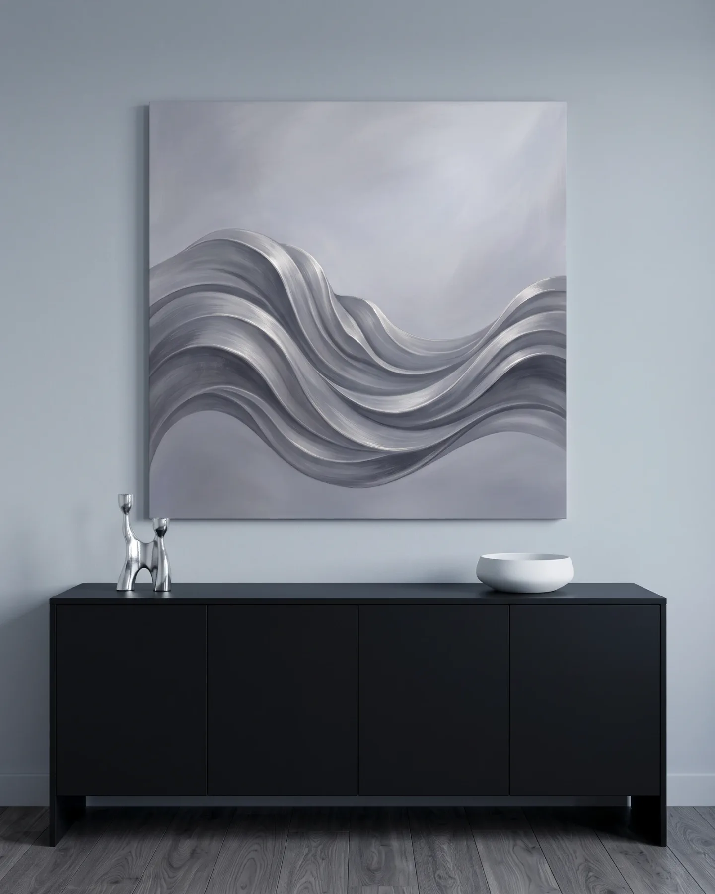 Leinwandbild – Silbrige Welle mit weichen Falten