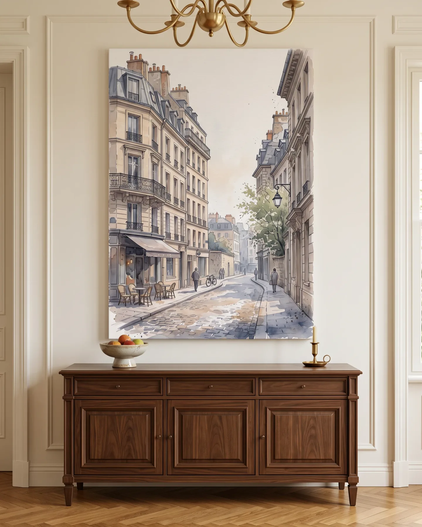Canvas print – Curving City Street with a Café