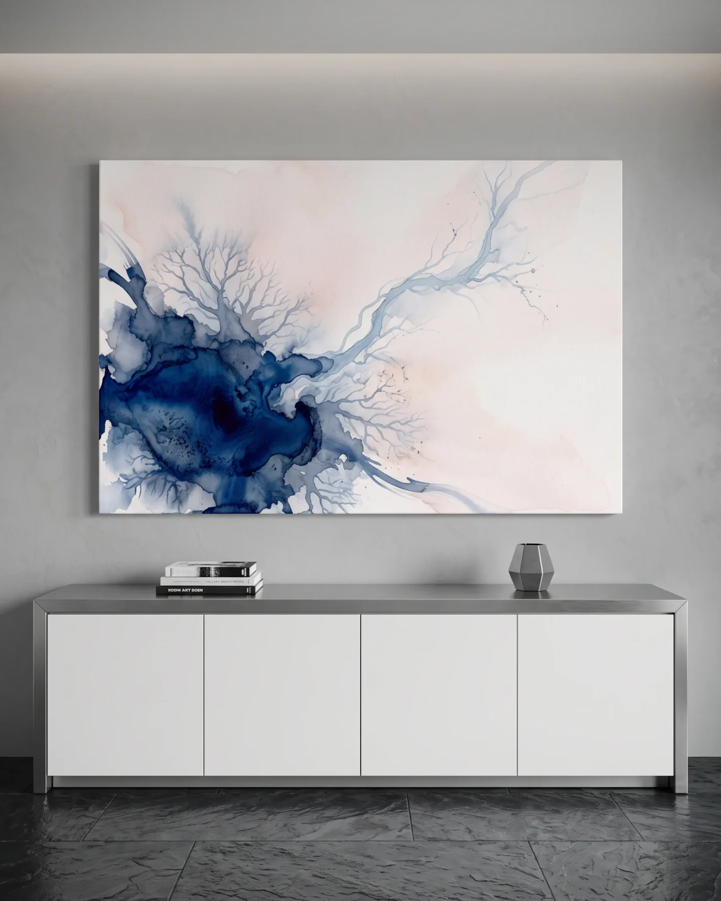 Leinwandbild – Abstraktes Aquarell mit blauen Baumzweigen
