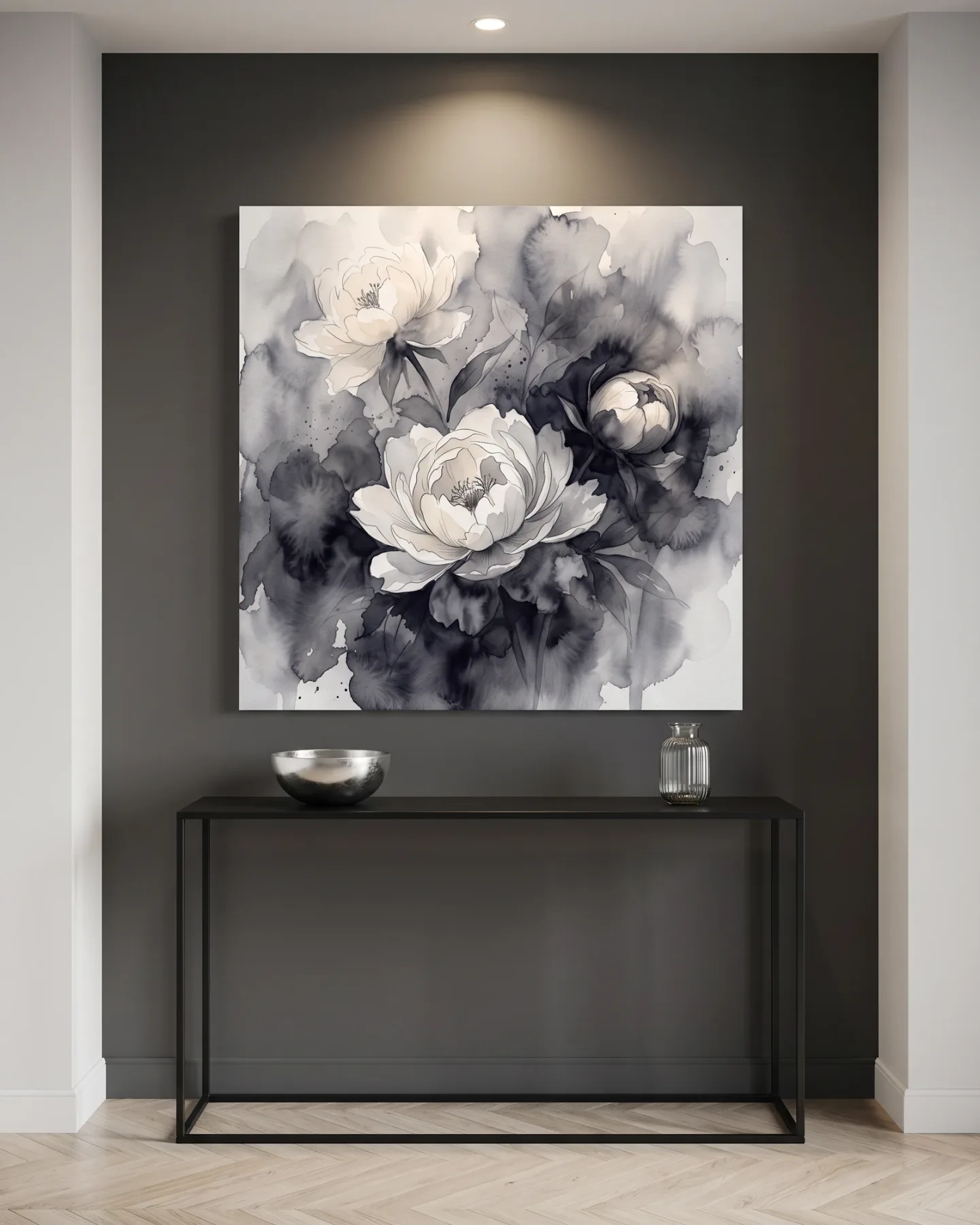 Leinwandbild – Blüten in Grau und Creme